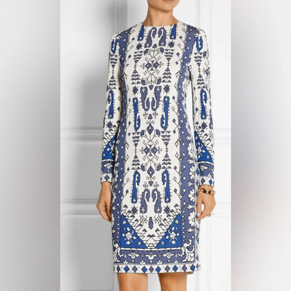Tory Burch Matte Jersey Dress Malibu Blue Lisbon Size Small